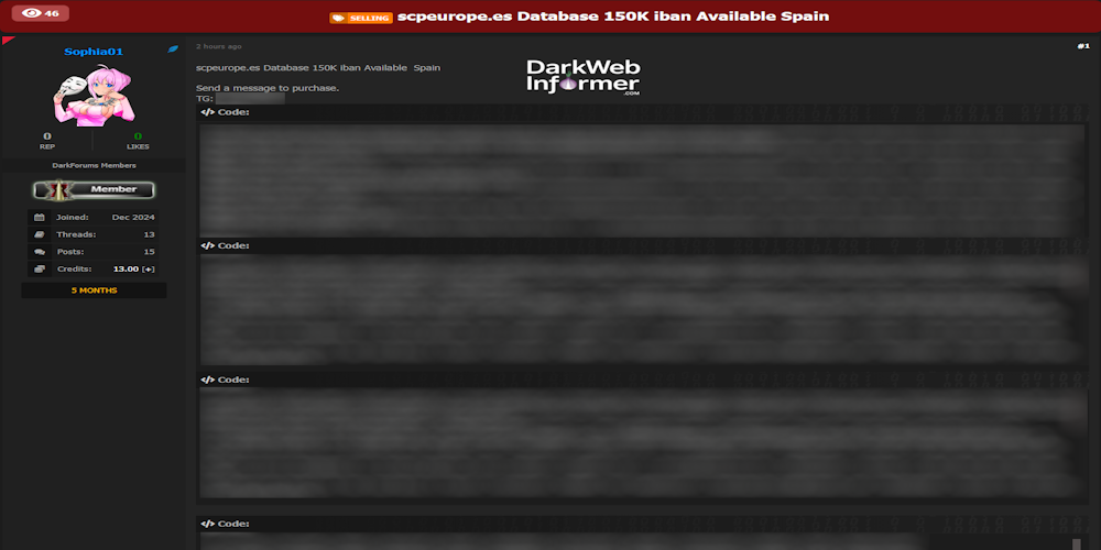 Alleged database sale SCP Spain Alleged database sale SCP Spain